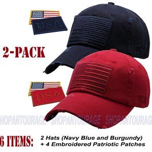 2 Pack: American Flag Vintage Baseball Hat Cap